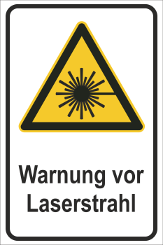 Schild Dibond oder PVC mit Warnsymbol  Vorsicht Laserstrahl nach DIN ISO 7010